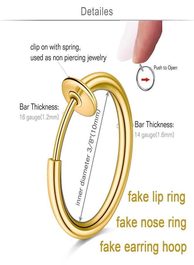 QWALIT كوالت: ثقب شفاه مزيف، حلقة شفاه مزيفة، حلقة أنف مزيفة، لدغات ثعبان مزيفة، ثقب أنف مزيف، أقراط مزيفة، سوار، مشبك ثقب لدغة ثعبان مزيفة، أقراط سوار بدون ثقب، ذهب - Image 3